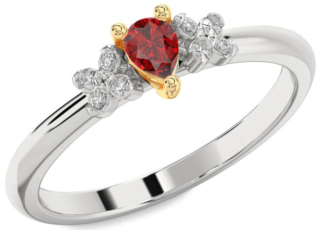 Diamond Ruby Gold Silver Pear Promise Ring