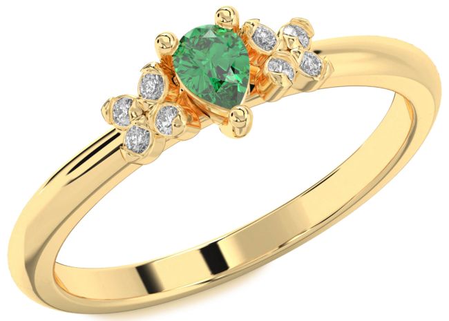 Diamond Emerald Gold Pear Promise Ring