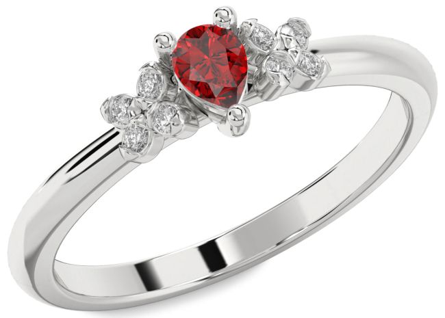 Diamond Ruby White Gold Pear Promise Ring