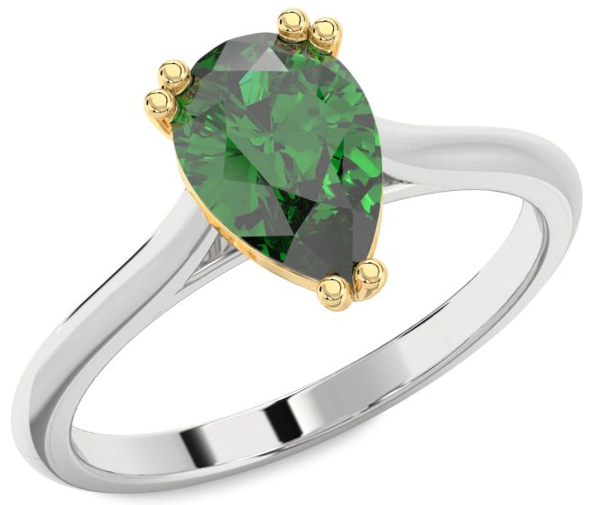 Emerald Platinum & Yellow Gold Pear Solitaire Engagement Ring