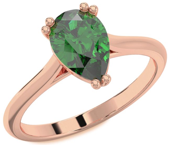 Emerald Rose Gold Silver Pear Solitaire Engagement Ring