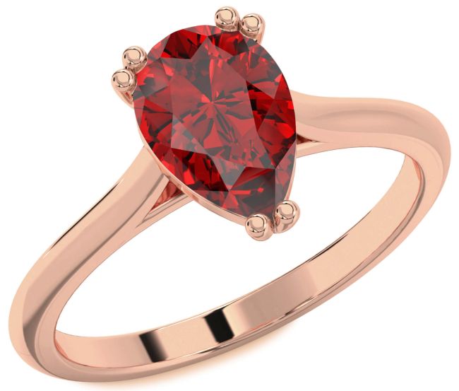 Ruby Rose Gold Silver Pear Solitaire Engagement Ring