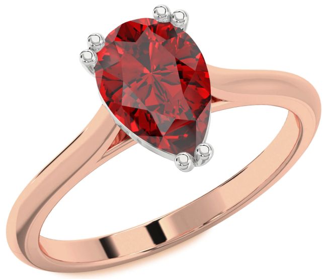 Ruby Rose Gold Silver Pear Solitaire Engagement Ring
