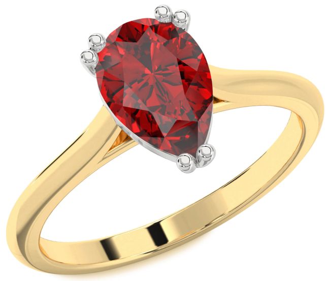 Ruby Gold Silver Pear Solitaire Engagement Ring