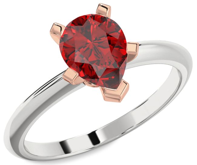 Ruby Rose Gold Silver Pear Solitaire Engagement Ring