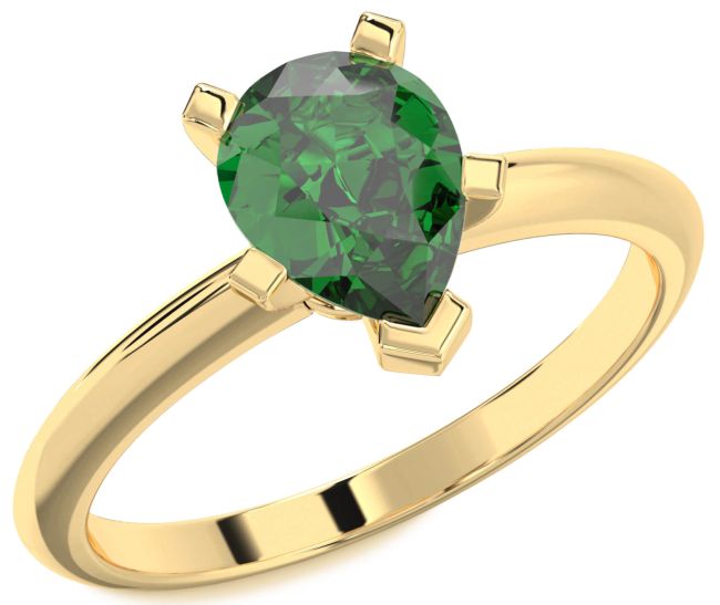 Emerald Gold Silver Pear Solitaire Engagement Ring