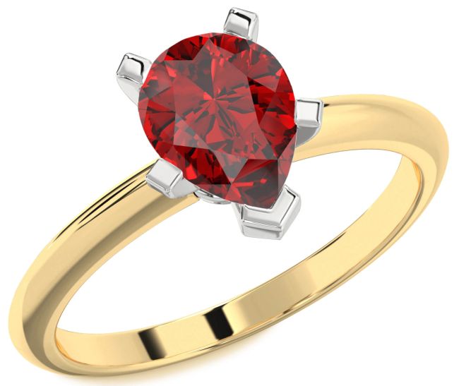 Ruby Gold Silver Pear Solitaire Engagement Ring