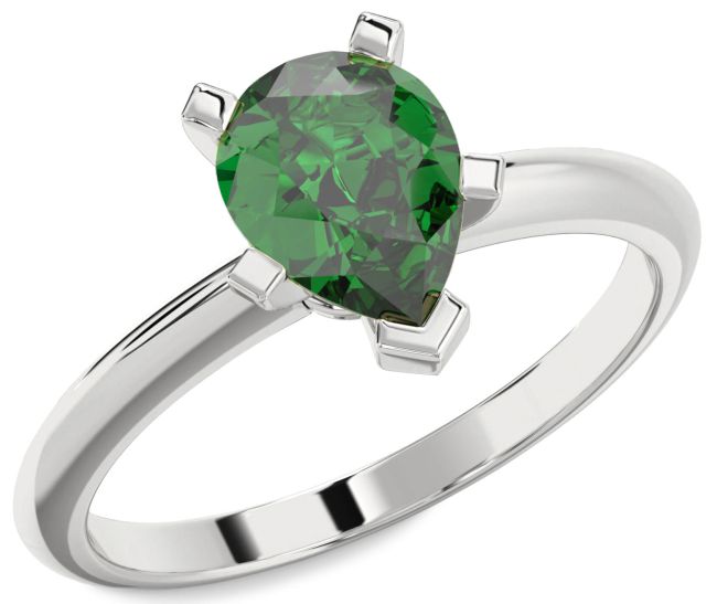 Emerald White Gold Pear Solitaire Engagement Ring