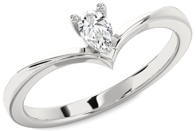 Diamond Silver Pear Promise Ring