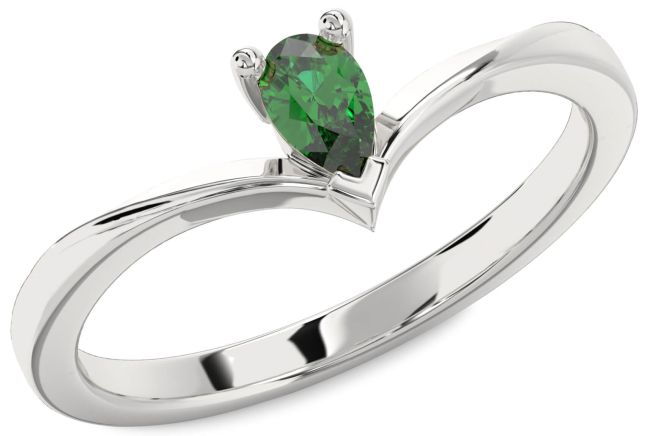 Emerald Platinum Pear Promise Ring