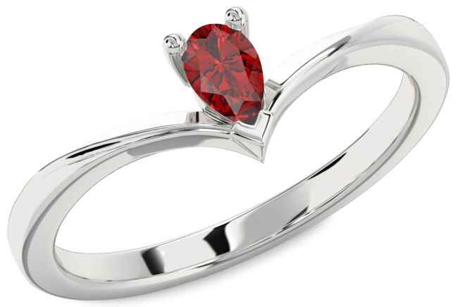 Ruby Silver Pear Promise Ring