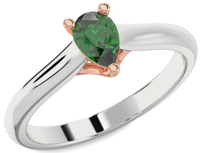 Emerald White Rose Gold Pear Solitaire Engagement Ring