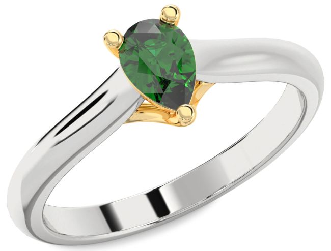 Emerald Platinum & Yellow Gold Pear Solitaire Engagement Ring