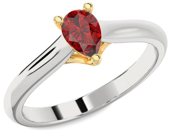 Ruby Silver & 10K gold Pear Solitaire Engagement Ring
