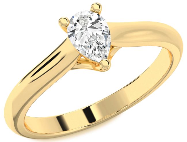 Diamond Gold Silver Pear Solitaire Engagement Ring