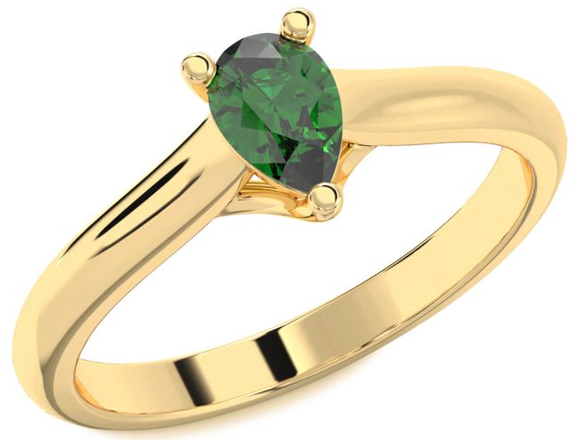 Emerald Gold Pear Solitaire Engagement Ring