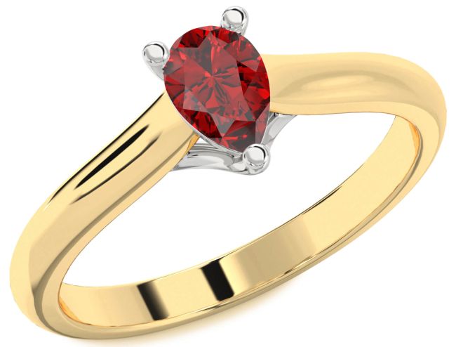 Ruby Gold Silver Pear Solitaire Engagement Ring