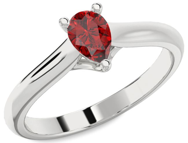 Ruby Silver Pear Solitaire Engagement Ring