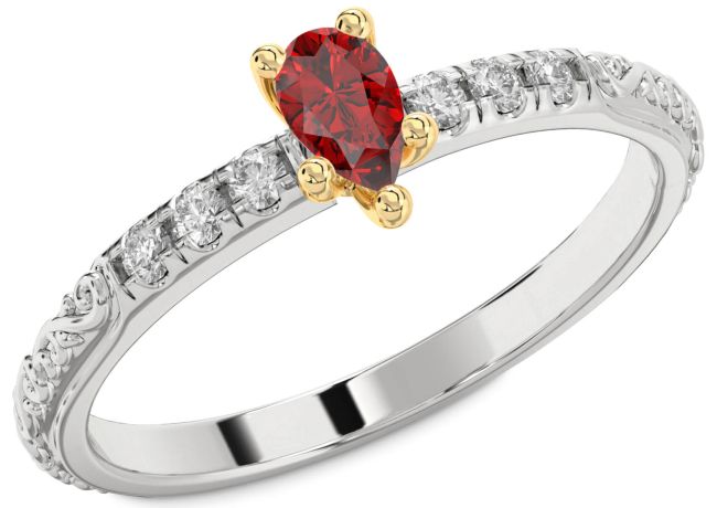 Diamond Ruby Gold Silver Pear Promise Ring
