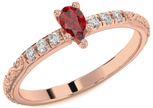 Diamond Ruby Rose Gold Silver Pear Promise Ring