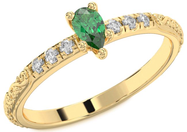 Diamond Emerald Gold Pear Promise Ring