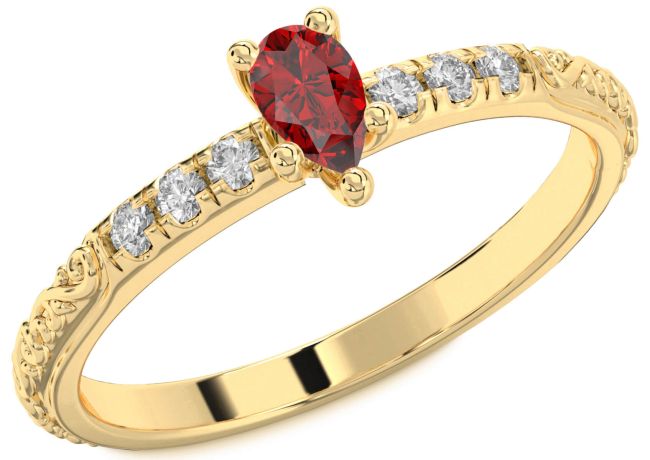 Diamond Ruby Gold Pear Promise Ring