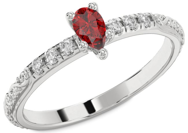 Diamond Ruby White Gold Pear Promise Ring