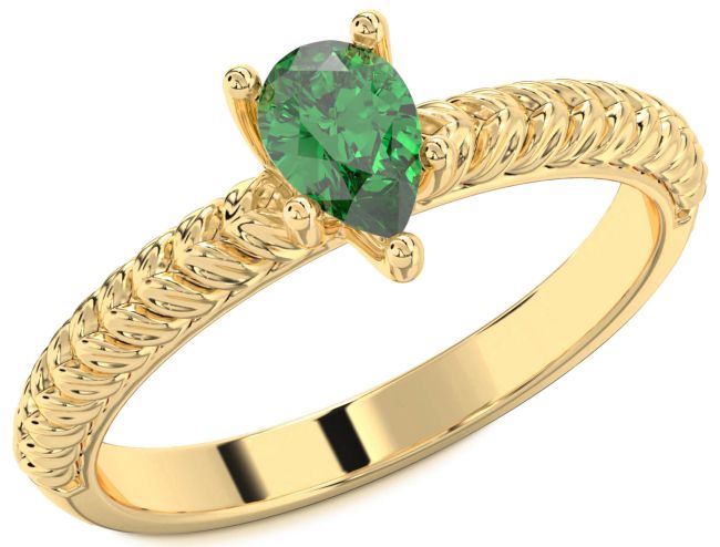 Emerald Gold Pear Solitaire Engagement Ring