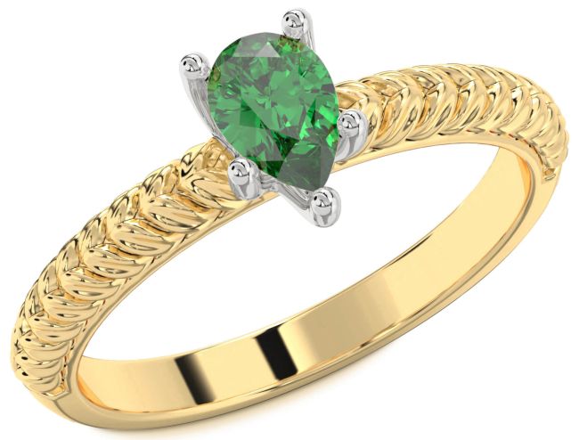 Emerald Platinum & Yellow Gold Pear Solitaire Engagement Ring