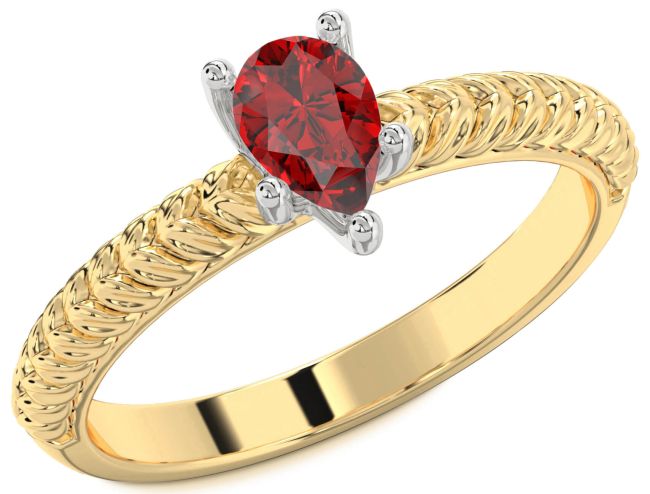 Ruby White Yellow Gold Pear Solitaire Engagement Ring