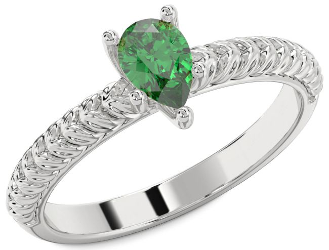 Emerald Platinum Pear Solitaire Engagement Ring