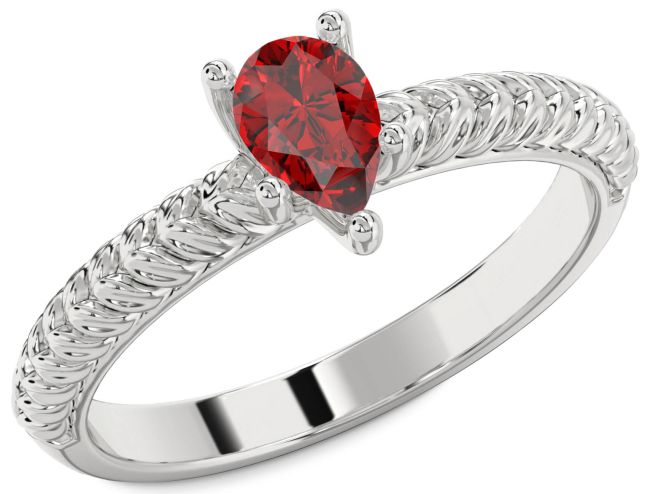Ruby Silver Pear Solitaire Engagement Ring