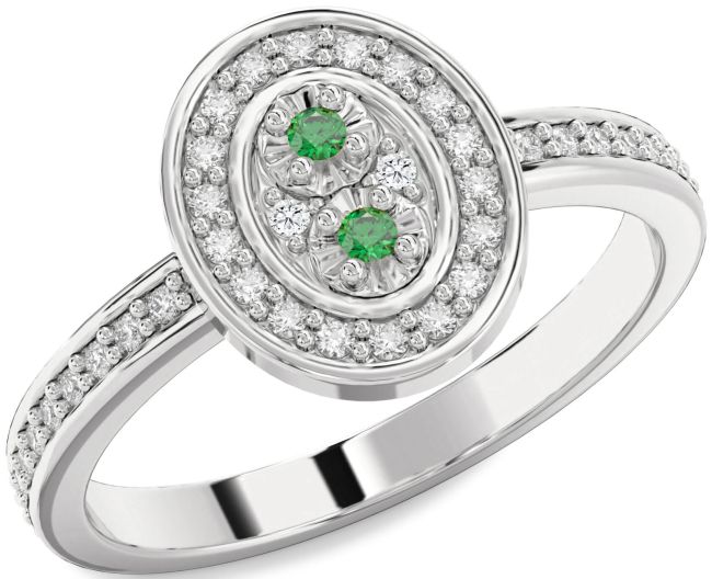 Diamond Emerald Platinum Round Pave Ring