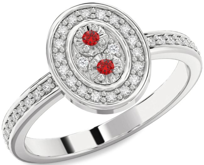 Diamond Ruby Platinum Round Pave Ring