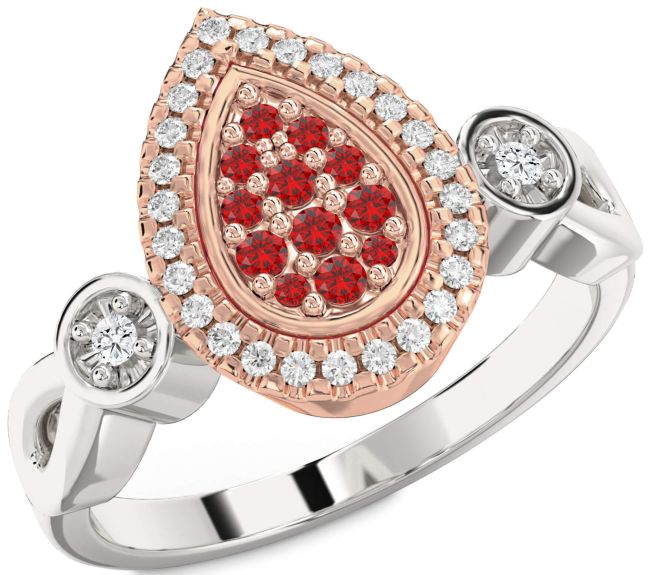 Diamond Ruby Rose Gold Silver Round Promise Ring