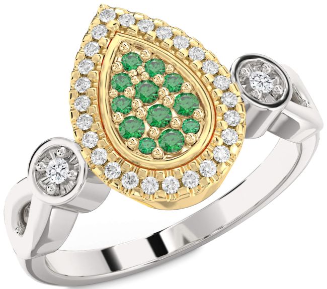 Diamond Emerald Gold Silver Round Promise Ring