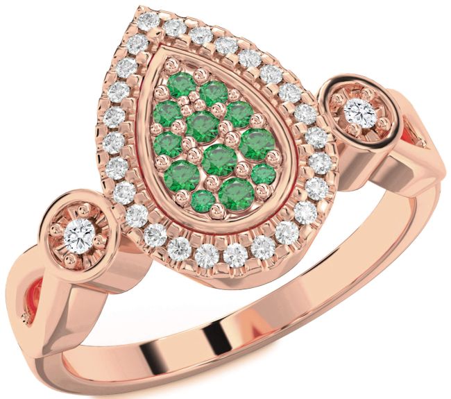 Diamond Emerald Rose Gold Round Promise Ring