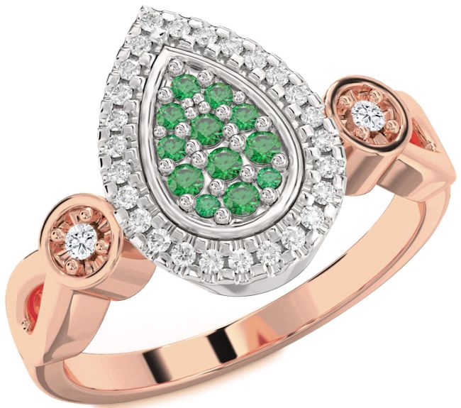 Diamond Emerald Rose Gold Silver Round Promise Ring
