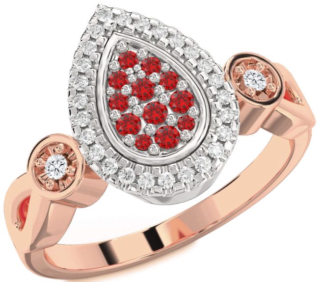 Diamond Ruby Rose Gold Silver Round Promise Ring