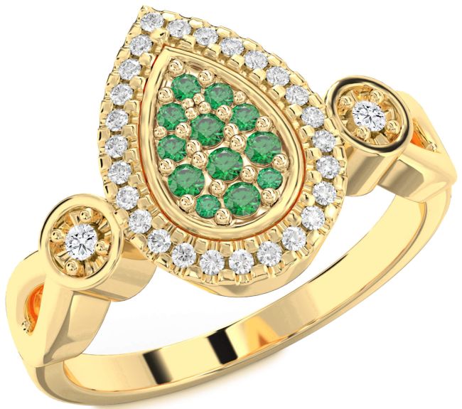 Diamond Emerald Gold Silver Round Promise Ring
