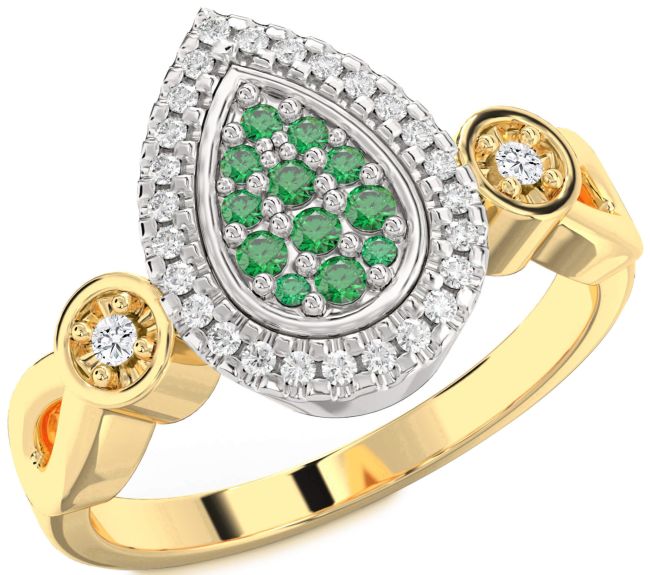Diamond Emerald Gold Silver Round Promise Ring
