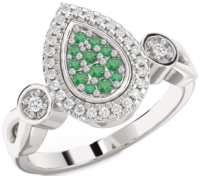 Diamond Emerald Platinum Round Promise Ring