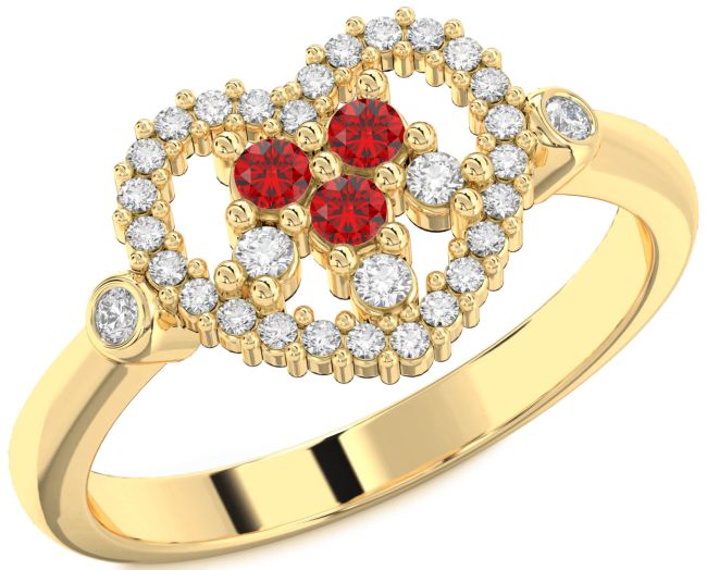 Diamond Ruby Gold Heart Three Stone Birthstone Ring