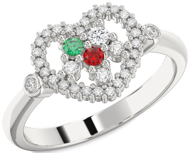Diamond Silver Heart Three Stone Mother's Ring