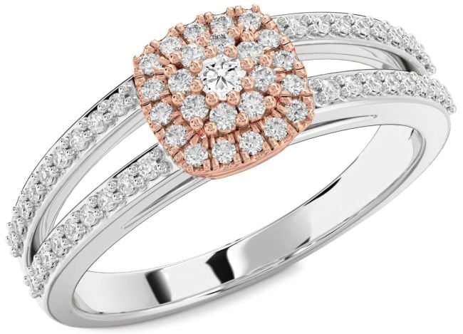 Diamond Platinum & Rose Gold Halo Round Promise Ring