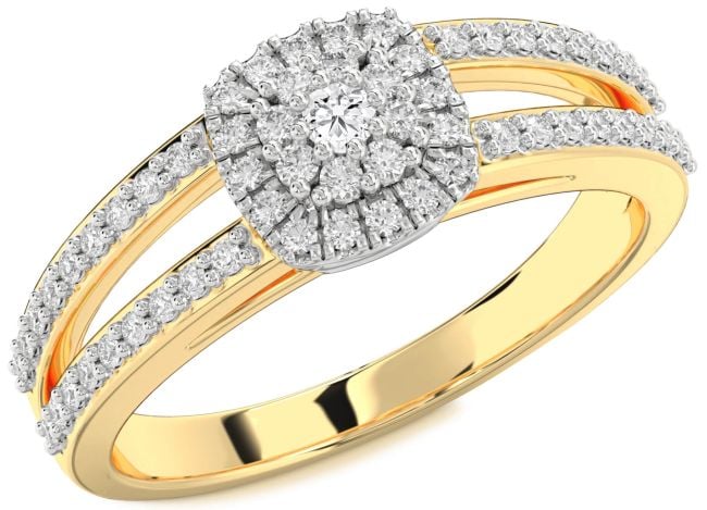 Diamond White Yellow Gold Halo Round Promise Ring