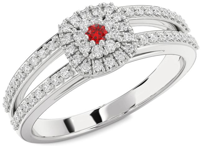 Diamond Ruby Silver Halo Round Promise Ring