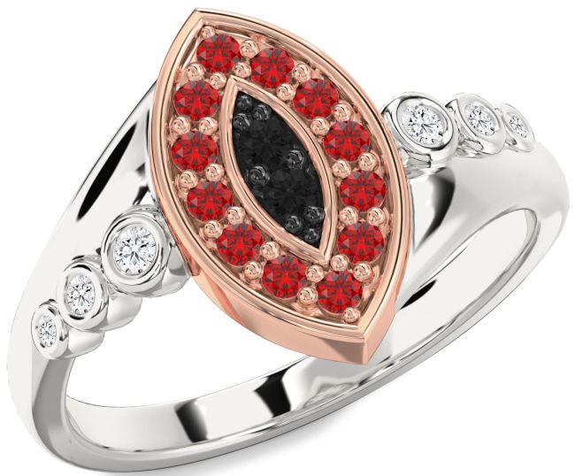 Black Diamond & Ruby Platinum & Rose Gold Evil Eye Ring