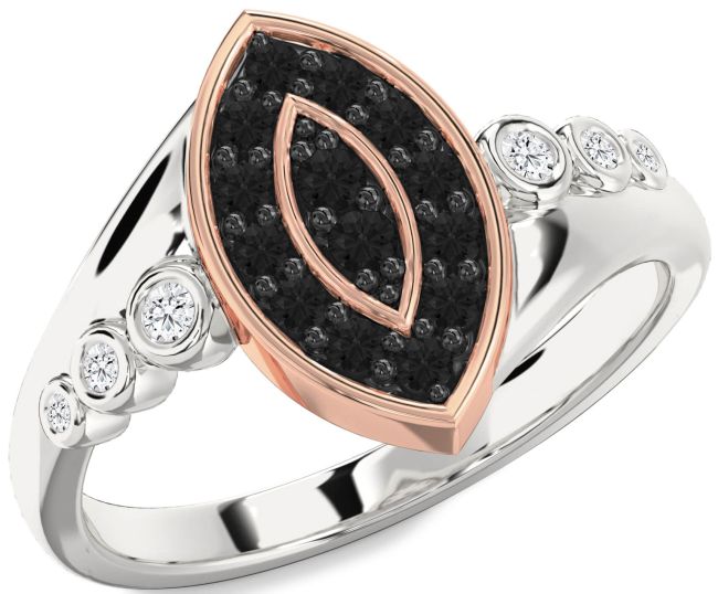 Black Diamond Rose Gold Silver Evil Eye Ring