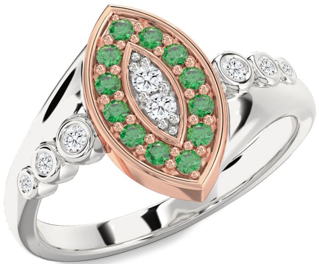 Emerald & Diamond Rose Gold Silver Evil Eye Ring